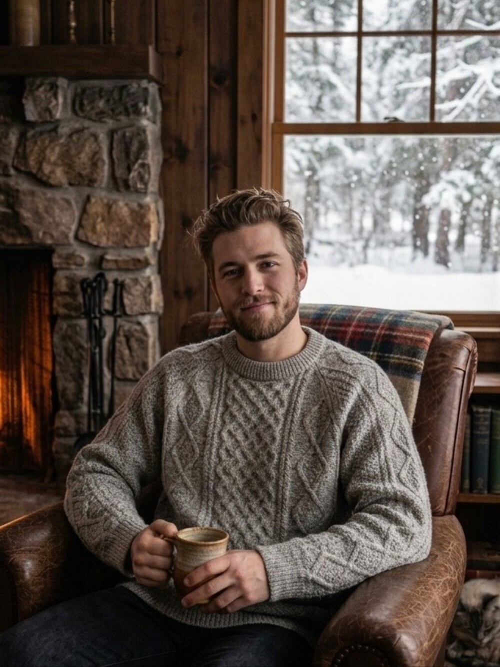 Men's Crewneck Cable Knit Sweater in Gray